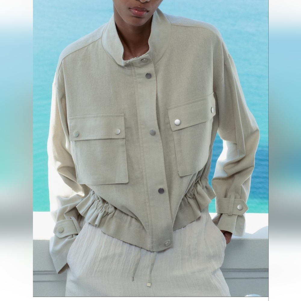 Zara LINEN BLEND SHORT JACKET (S)